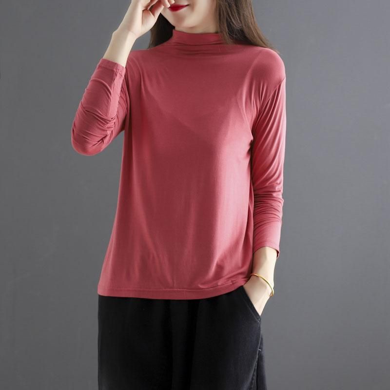 Autumn Turtleneck Bomuld Elastisk Langærmet T-shirt