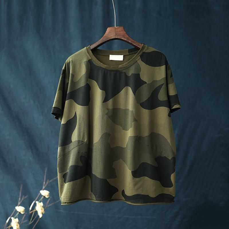 Casual Løs Camouflage T-shirt I Bomuld