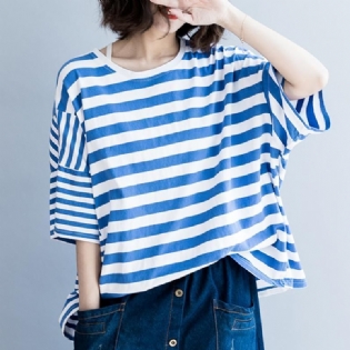 Dame Bomuld Casual Stripes Løs T-shirt