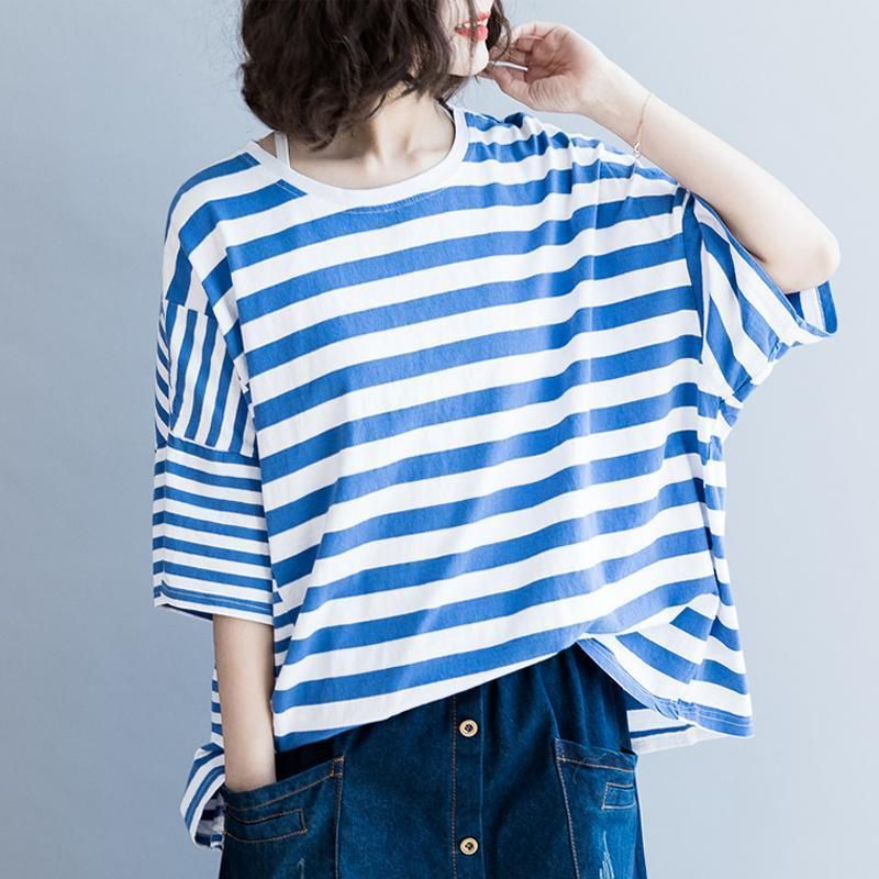 Dame Bomuld Casual Stripes Løs T-shirt