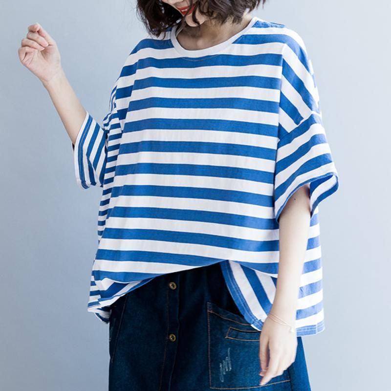 Dame Bomuld Casual Stripes Løs T-shirt