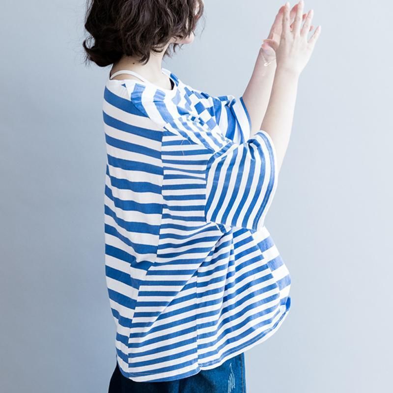 Dame Bomuld Casual Stripes Løs T-shirt