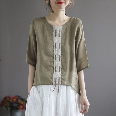 Dame Sommer Retro Linen T-shirt