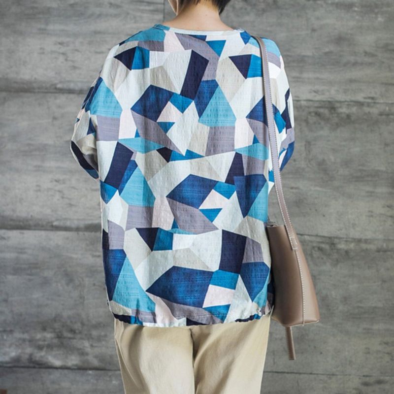 Geometrisk Trykt Snøre T-shirt Bluse I Bomuldshør