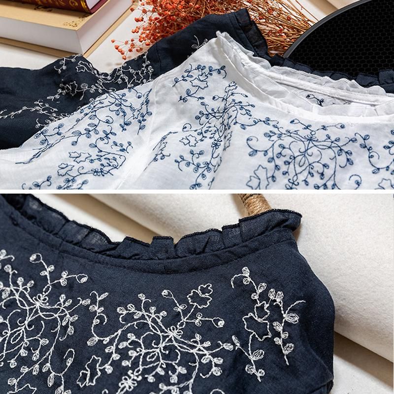 Sommer Blomsterbroderi T-shirt I Bomuld