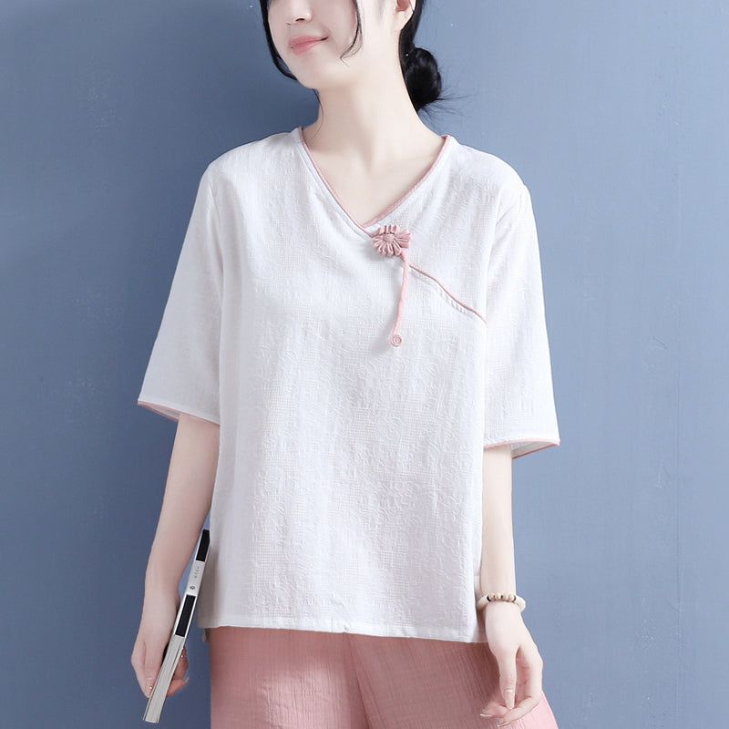 Sommer Bomuld Linned Skew Collar T-shirt