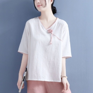 Sommer Bomuld Linned Skew Collar T-shirt