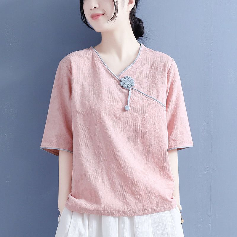 Sommer Bomuld Linned Skew Collar T-shirt