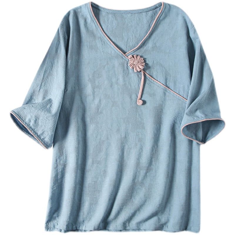 Sommer Bomuld Linned Skew Collar T-shirt