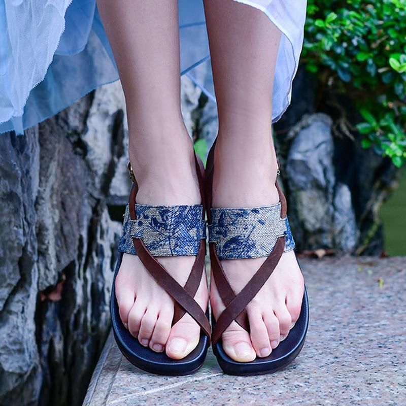 Dametrykt Clip Toe Casual Holiday Flats Sandaler