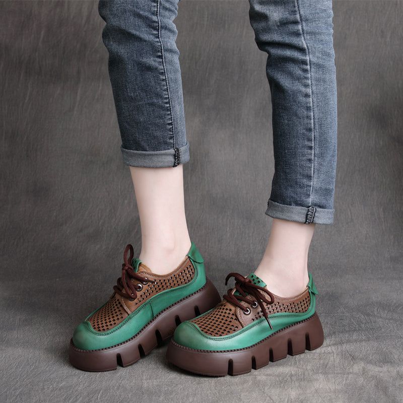 Forår Sommer Retro Hule Læder Platform Sandaler