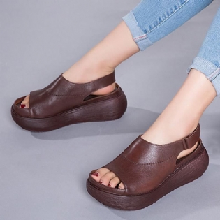 Kvinder Casual Peep Toe Platform Lædersandaler Med Velcro