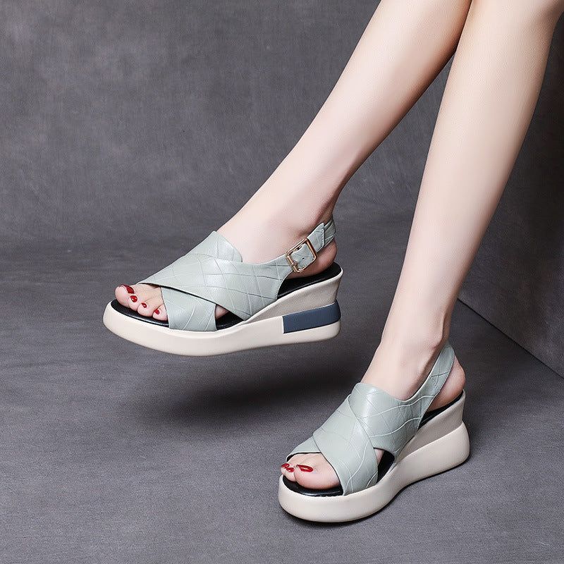 Kvinder Retro Læder Wedge Casual Sommer Sandaler