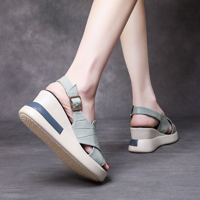 Kvinder Retro Læder Wedge Casual Sommer Sandaler