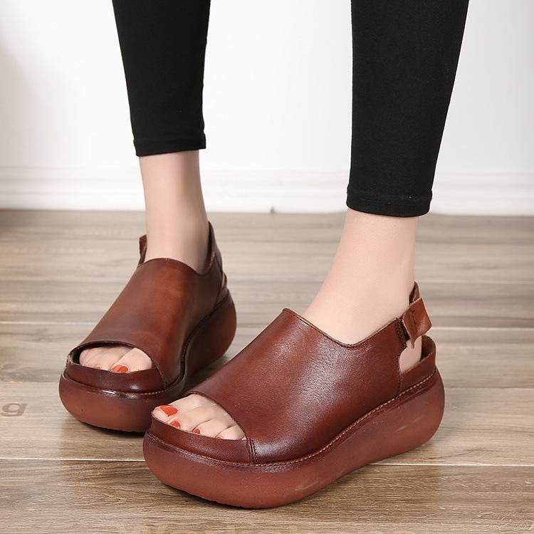 Kvinder Sommer Casual Retro Platform Lædersandaler