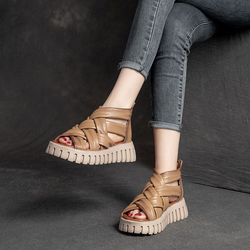 Kvinder Sommer Vintage Strapy Læder Casual Sandaler