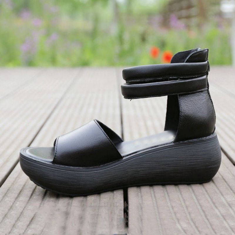 Peep Toe Casual Platform Lædersandaler