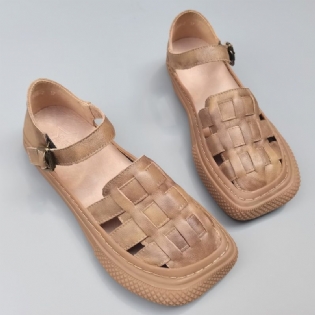 Plus Size Summer Retro Læder Flettede Casual Sandaler