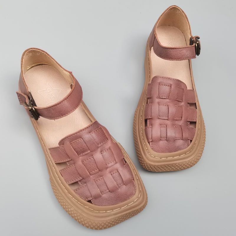 Plus Size Summer Retro Læder Flettede Casual Sandaler