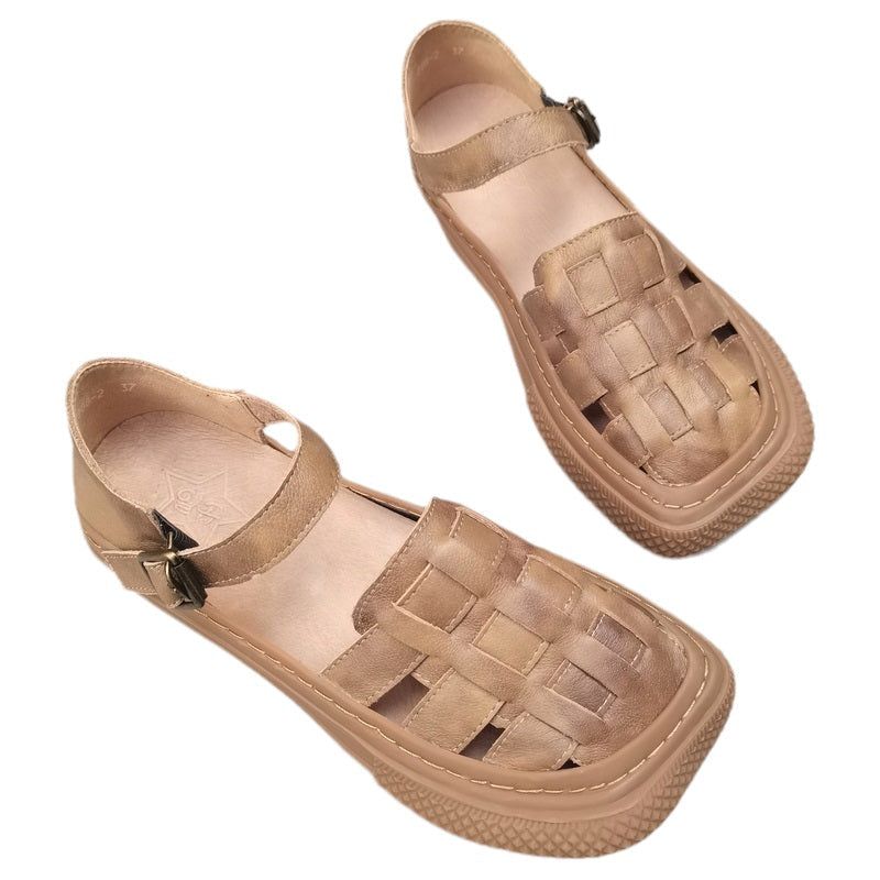 Plus Size Summer Retro Læder Flettede Casual Sandaler