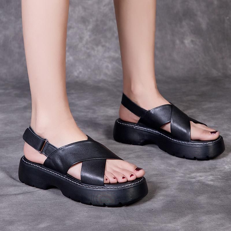 Sommer Dame Læder Platform Sandaler