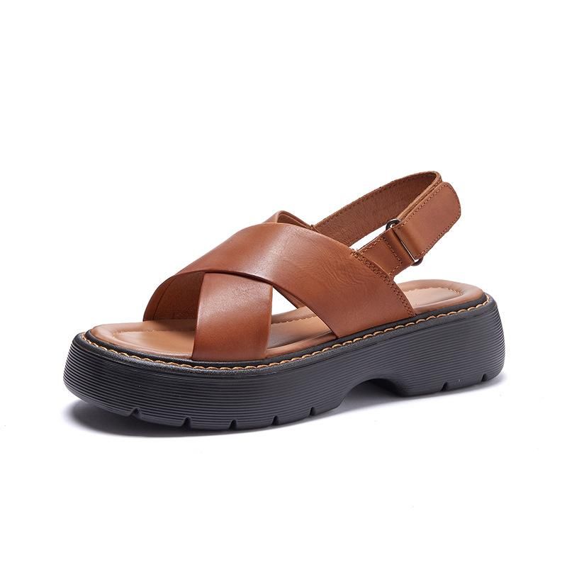 Sommer Dame Læder Platform Sandaler