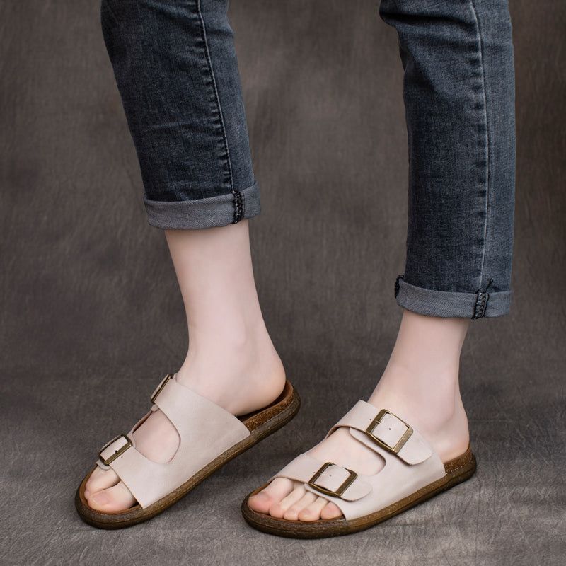 Sommer Retro Casual Lædersandaler Med Velcro