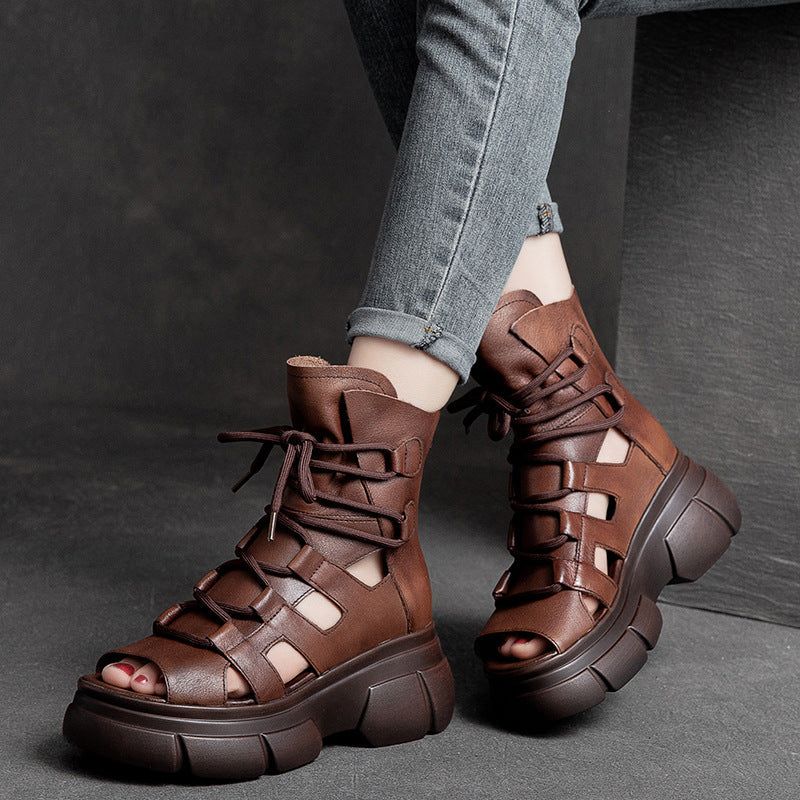 Sommer Vintage Hule Læder Platform Sandaler