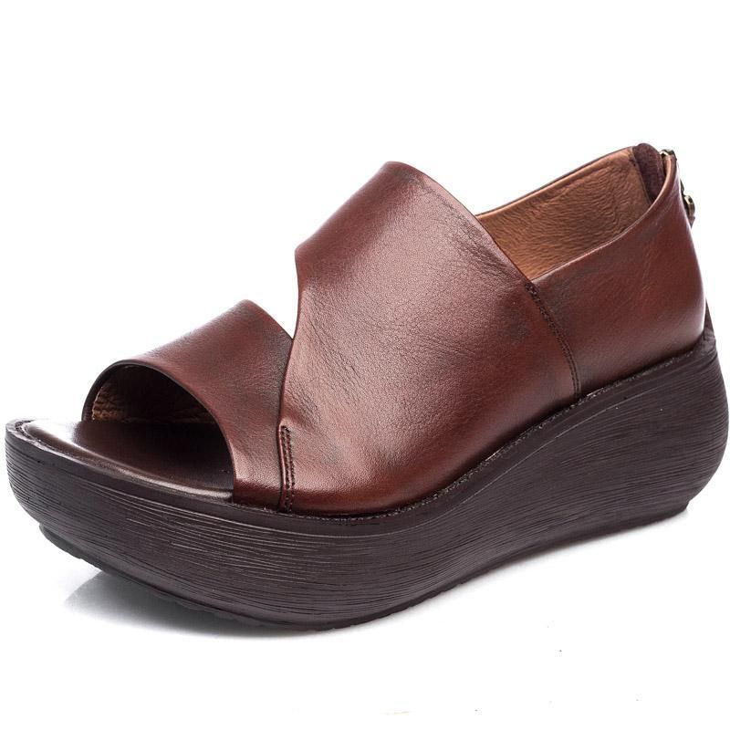 Spring Summer Wedge Retro Håndlavede Lædersandaler