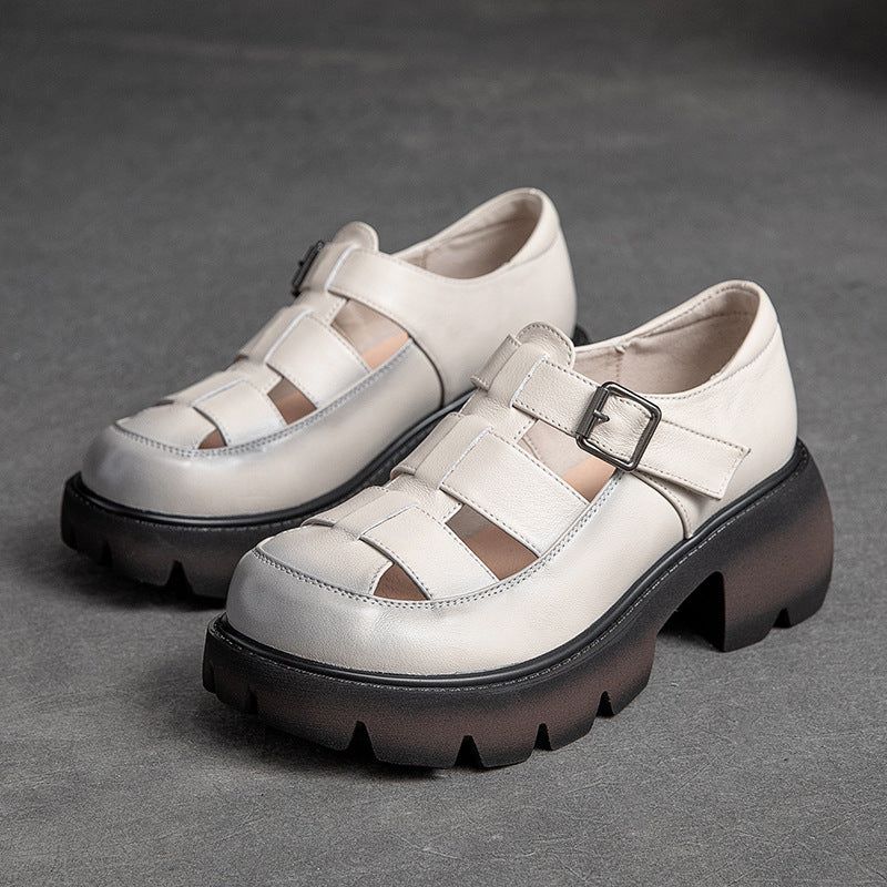 Summer Vintage Læder Hule Velcro Casual Sandaler