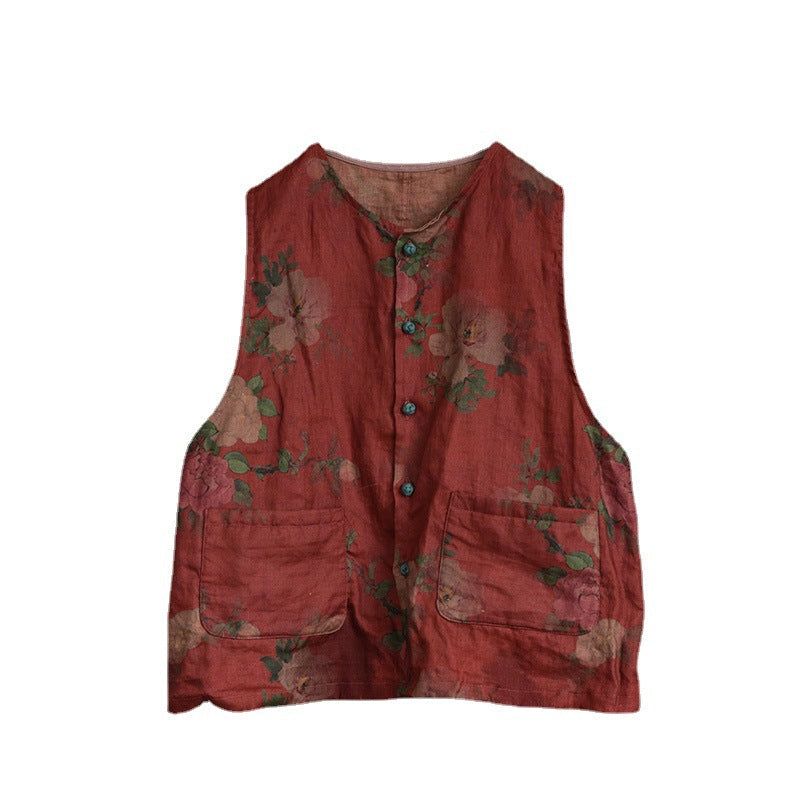 Dame Retro Floral Linned Enkeltradet Vest