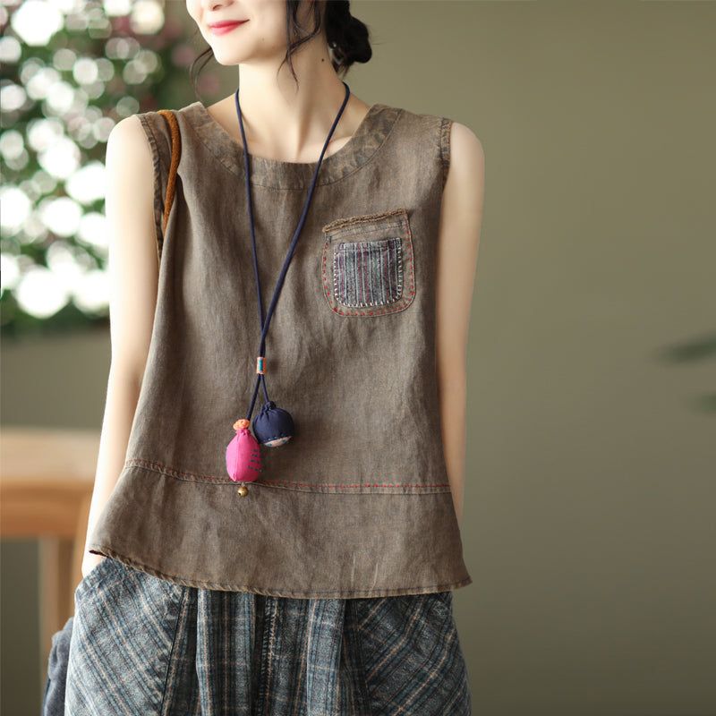 Dame Retro Patchwork Pocket Linned Sommervest