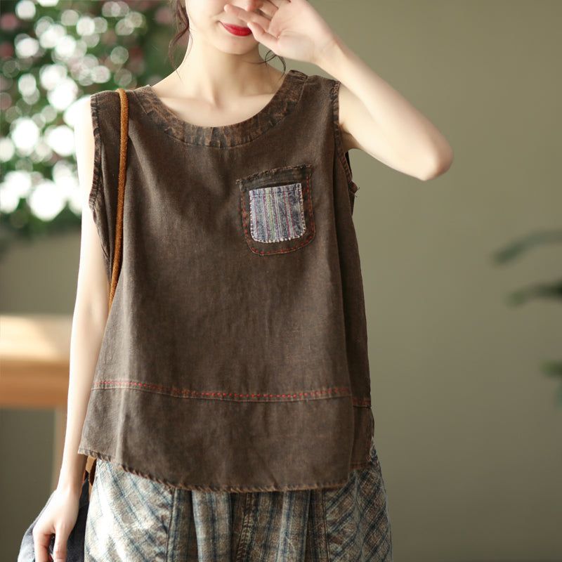 Dame Retro Patchwork Pocket Linned Sommervest