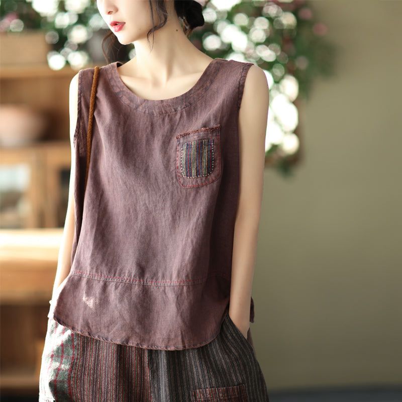 Dame Retro Patchwork Pocket Linned Sommervest