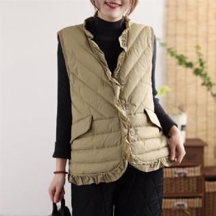 Efterår Vinter Retro Flæst Solid Duck Down Vest