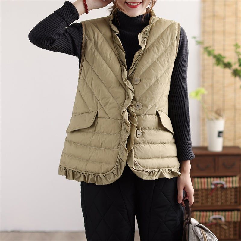 Efterår Vinter Retro Flæst Solid Duck Down Vest