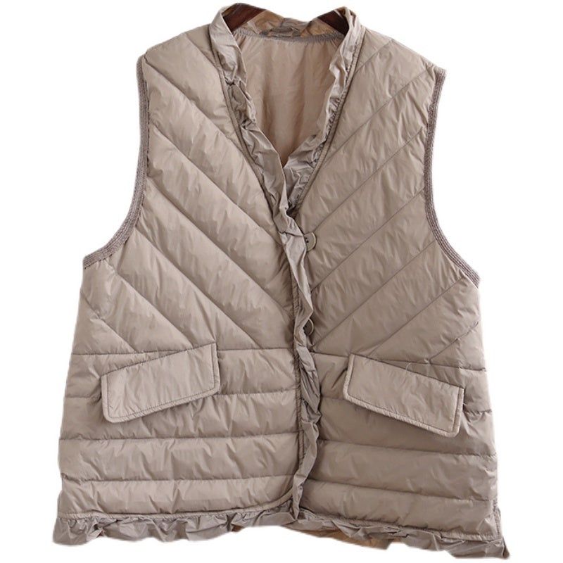 Efterår Vinter Retro Flæst Solid Duck Down Vest