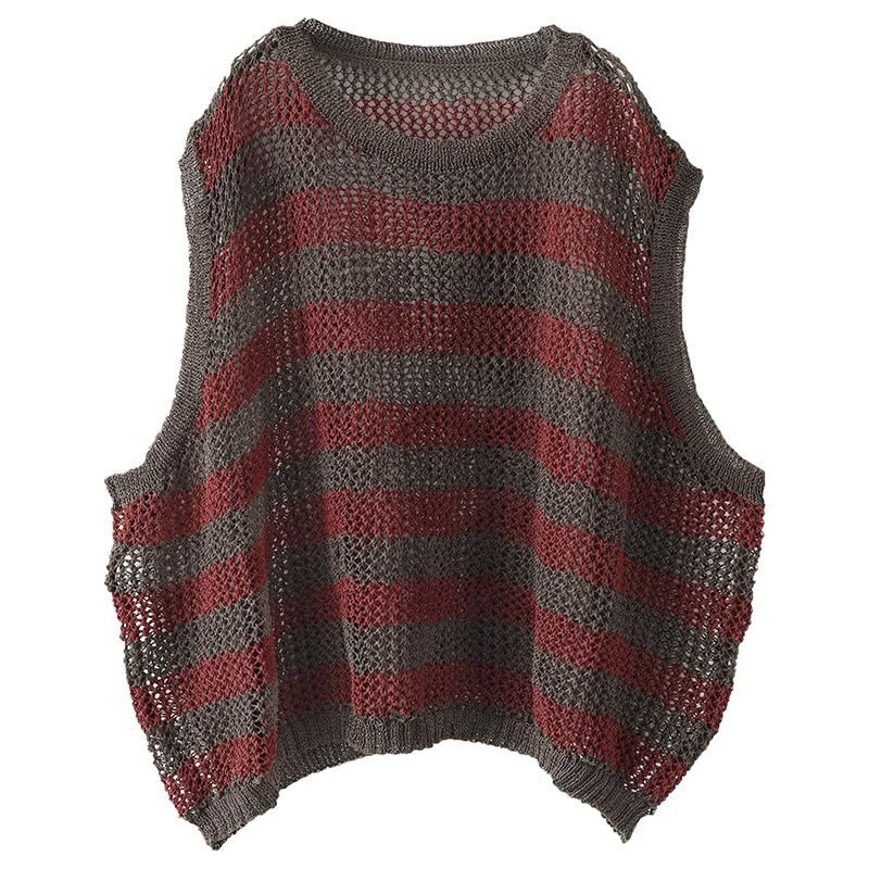 Kvinder Retro Løs Hule Bomuld Linned Strikket Vest