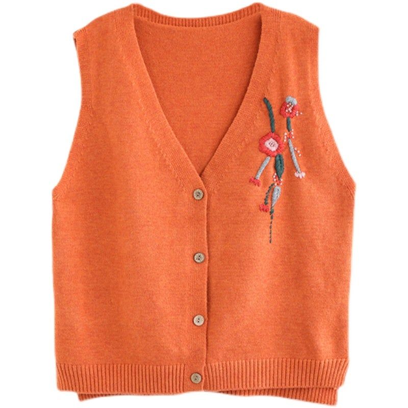 Kvinder Retro Løs Spring Blomsterbroderi Vest