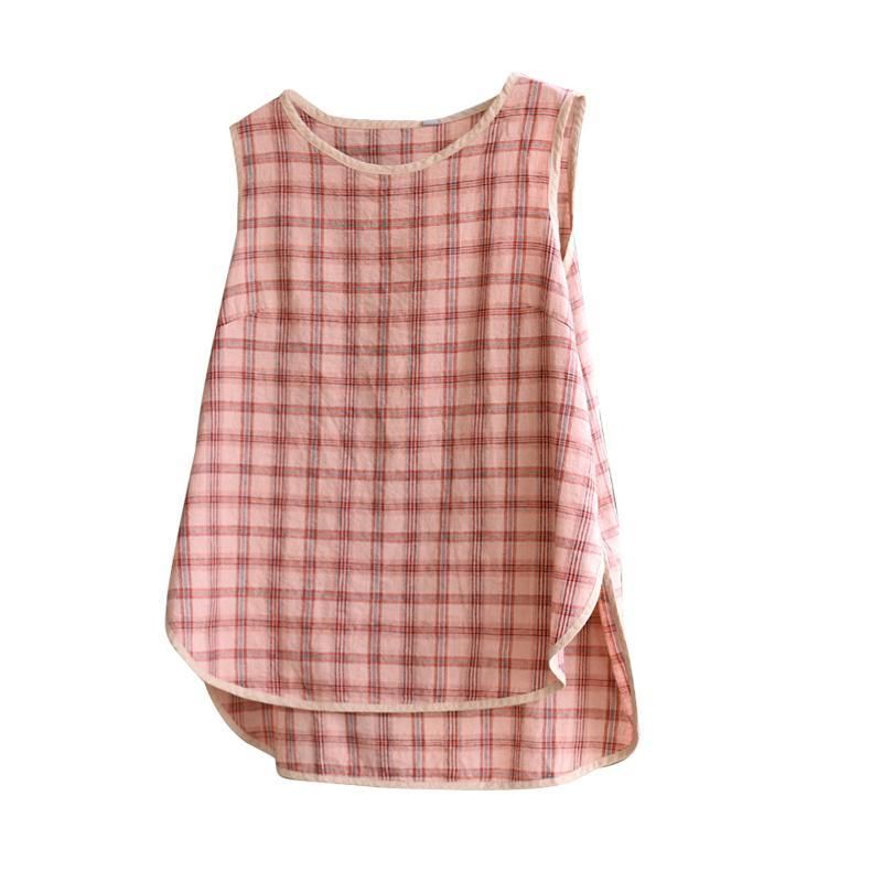 Retro Sommer Bomuld Linned Kvinder Casual Plaid Vest