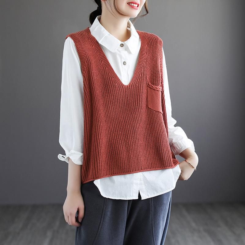 Retro V-hals Bomuld Strik Pullover Sweater Vest