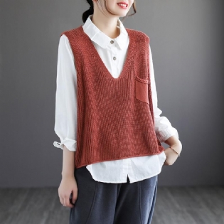 Retro V-hals Bomuld Strik Pullover Sweater Vest