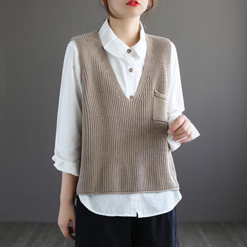 Retro V-hals Bomuld Strik Pullover Sweater Vest