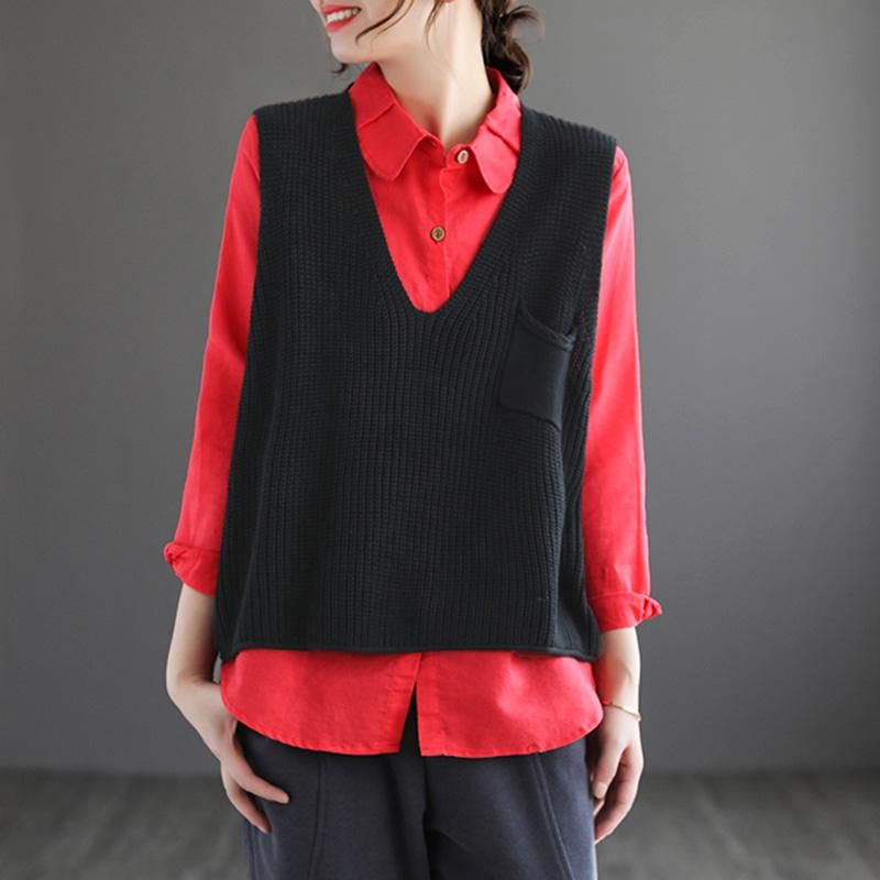 Retro V-hals Bomuld Strik Pullover Sweater Vest