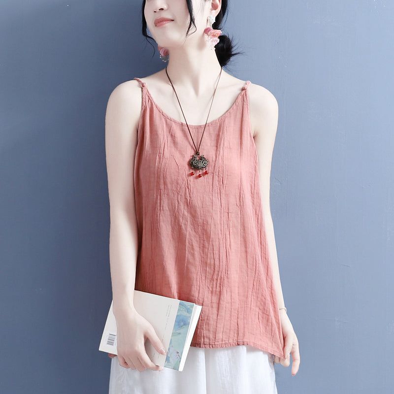 Sommer Solid Retro Bomuld Linned Vest