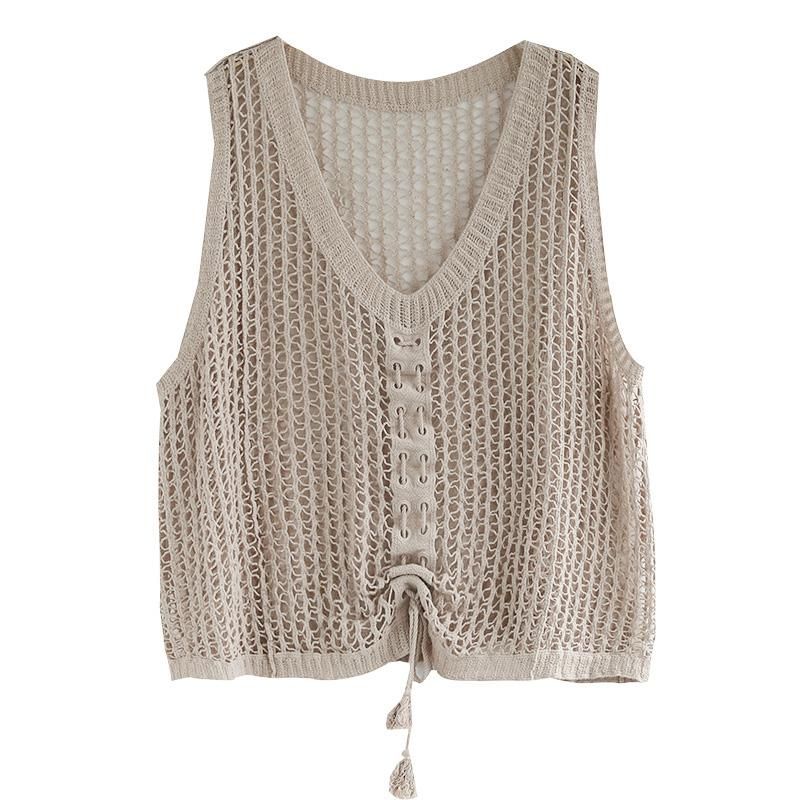 Vintage Hul Bomuld Sommer Strik Vest