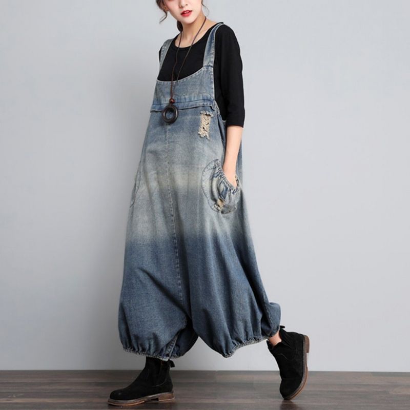 Autumn Vintage Denim Jumpsuit I Løs Størrelse