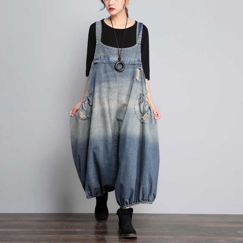 Autumn Vintage Denim Jumpsuit I Løs Størrelse