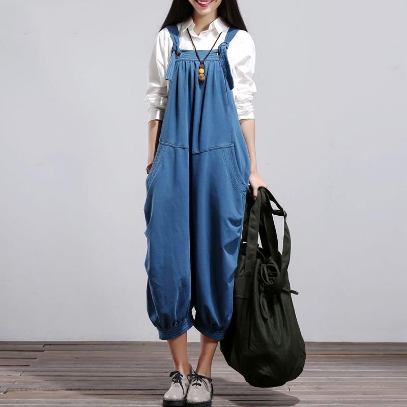 Bomuld Denim Casual Løs Retro Jumpsuit