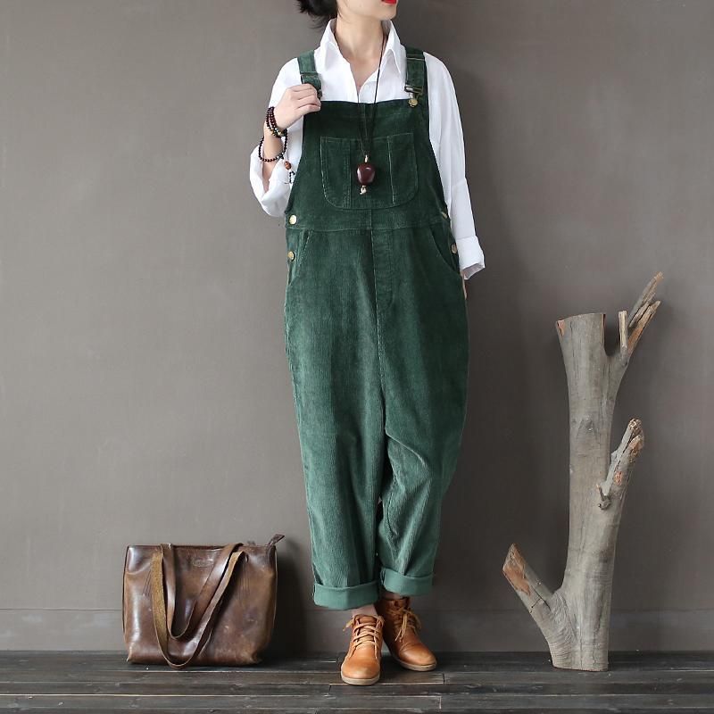 Corduroy Large Størrelse Loose Retro Jumpsuit